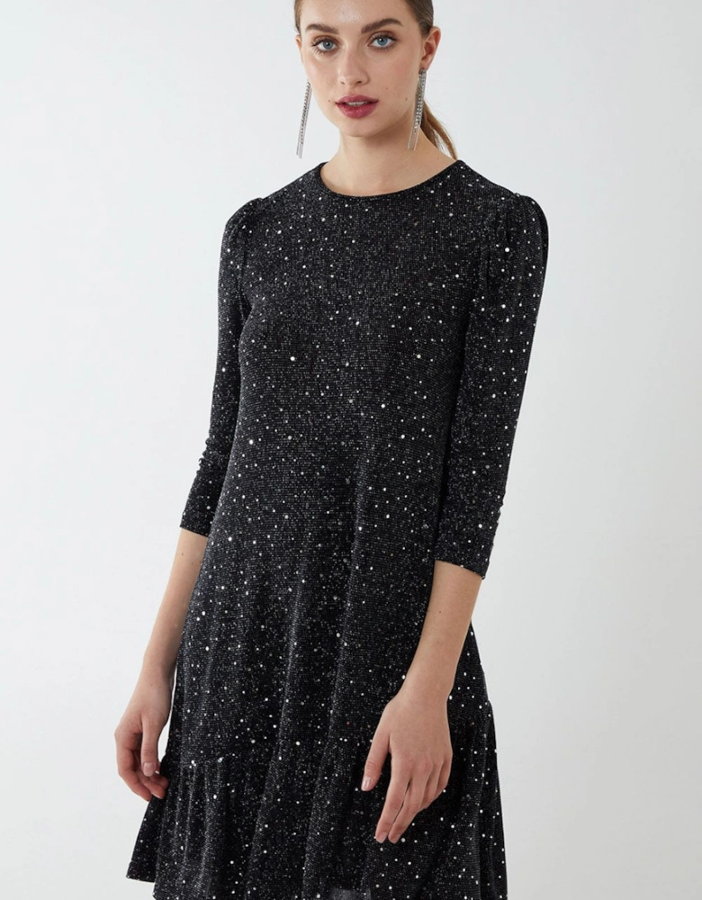 Tiered Hem Smock Midi Dress