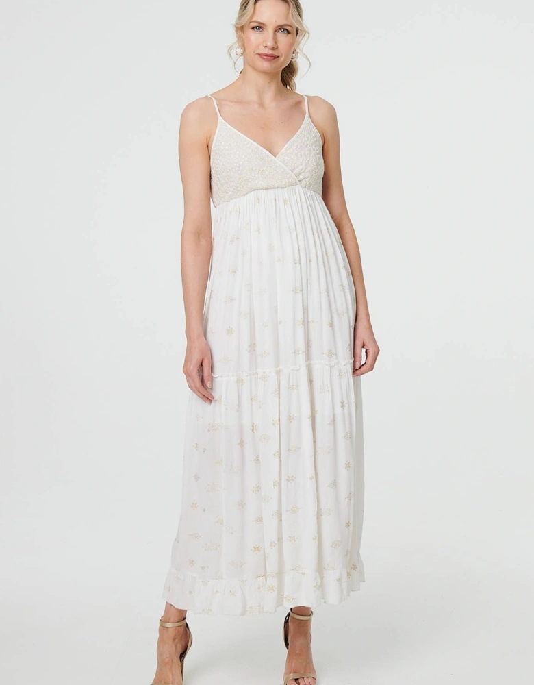 Textured Cami Strap Empire Maxi Dress