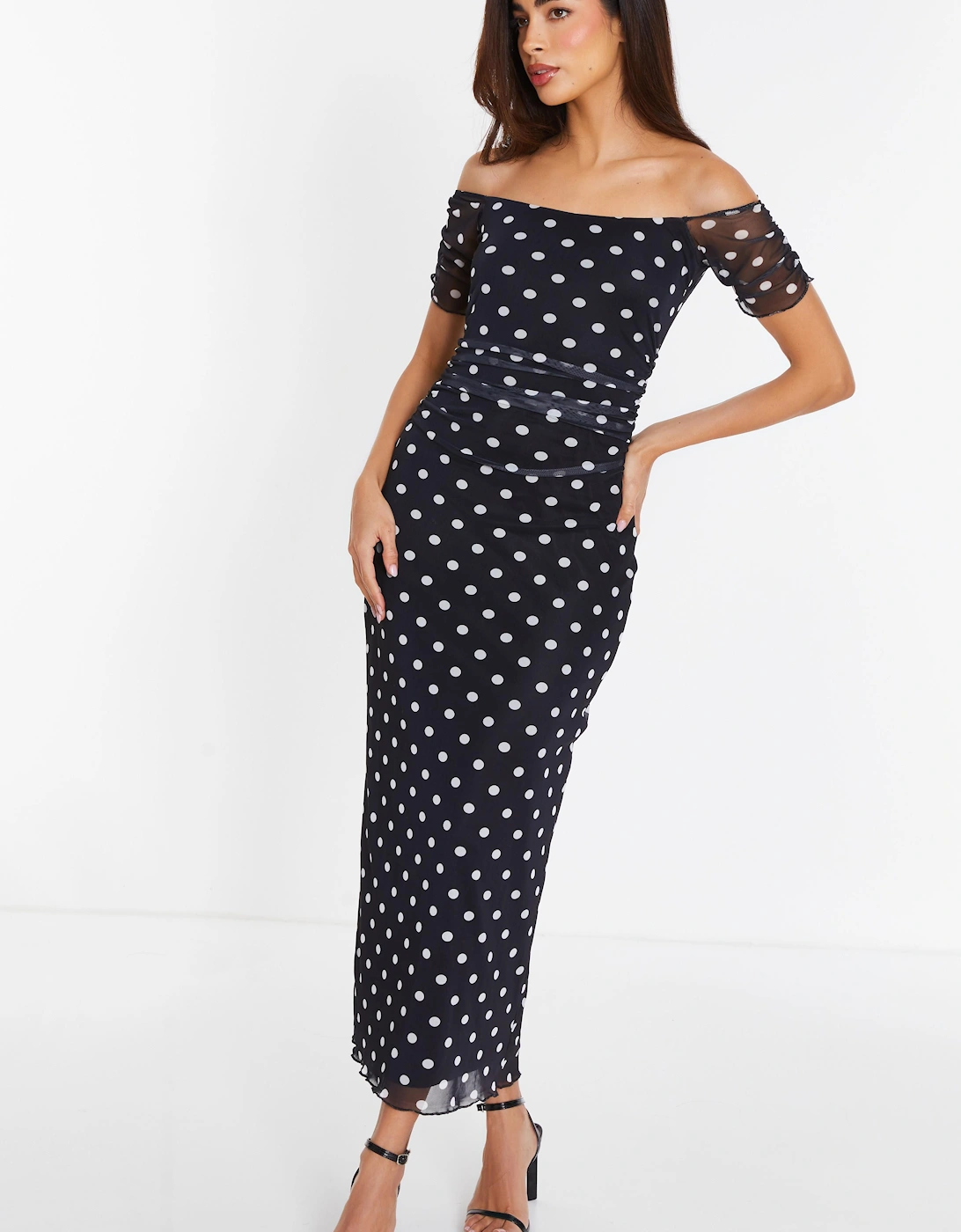 Mesh Polka Dot Bardot Midaxi Dress, 2 of 1