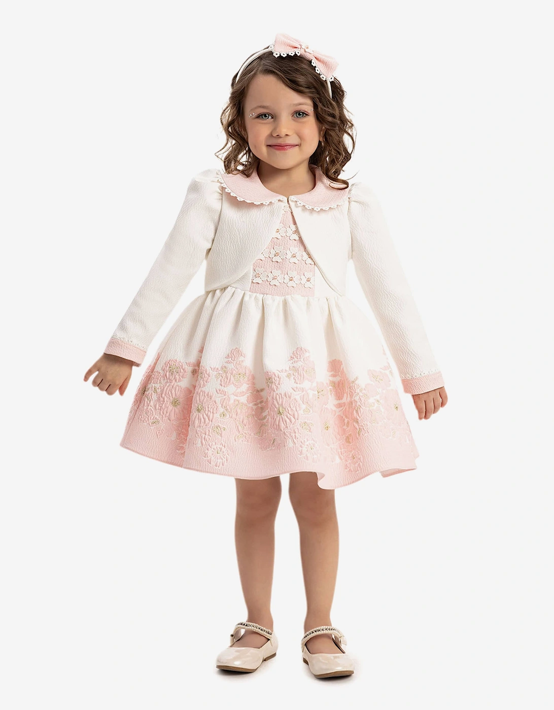 Baby Girls Dress with Bolero and Headband in Pink, 7 of 6
