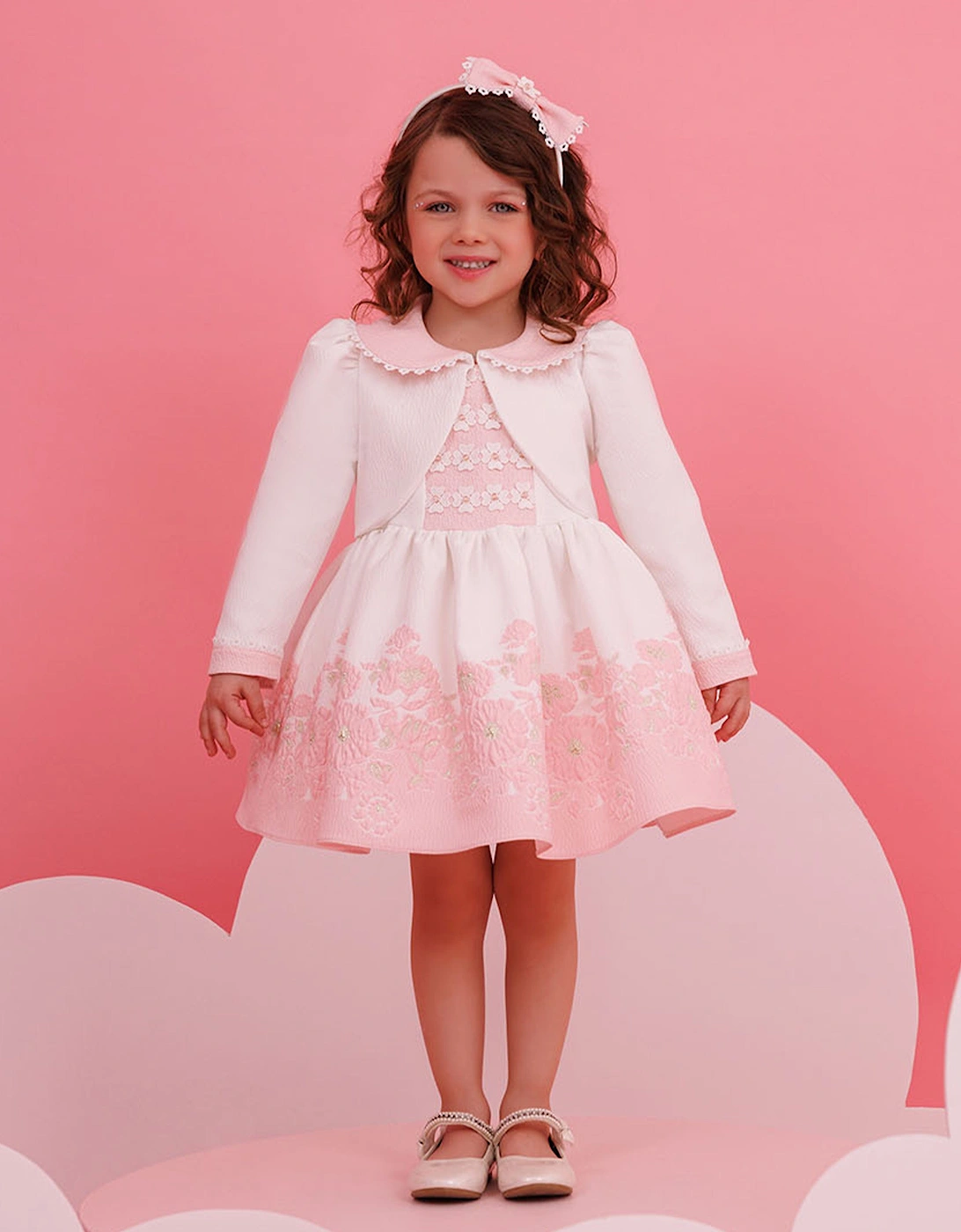 Baby Girls Dress with Bolero and Headband in Pink