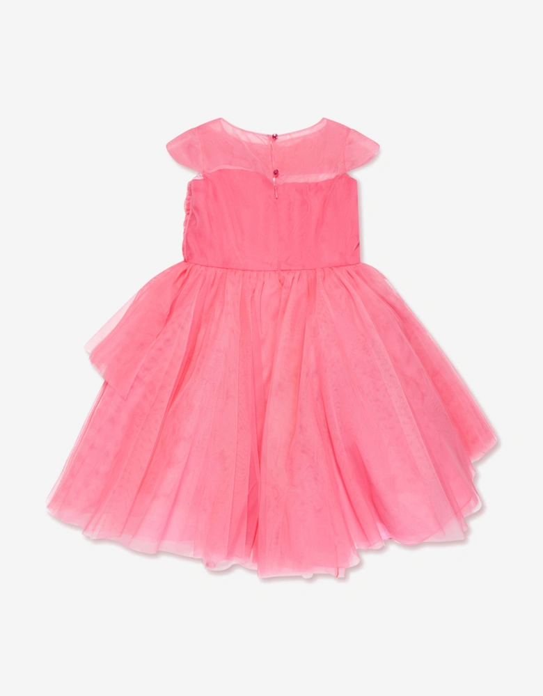 Girls Draped Bodice Flower Embellished Tulle Gown in Pink