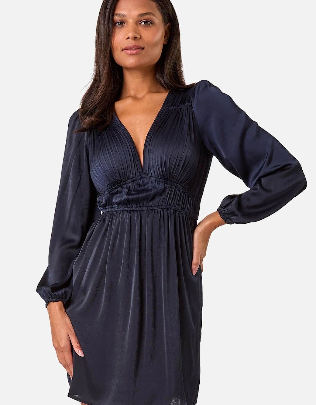 Pleated V-Neck Mini Dress, 2 of 1