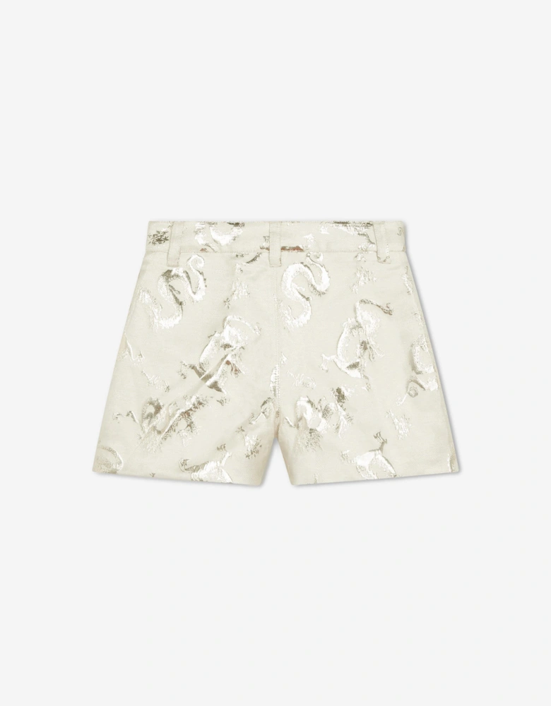Girls Mettallic Dragon Print Shorts in Ivory
