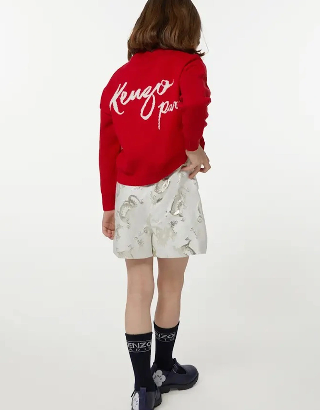 Girls Mettallic Dragon Print Shorts in Ivory