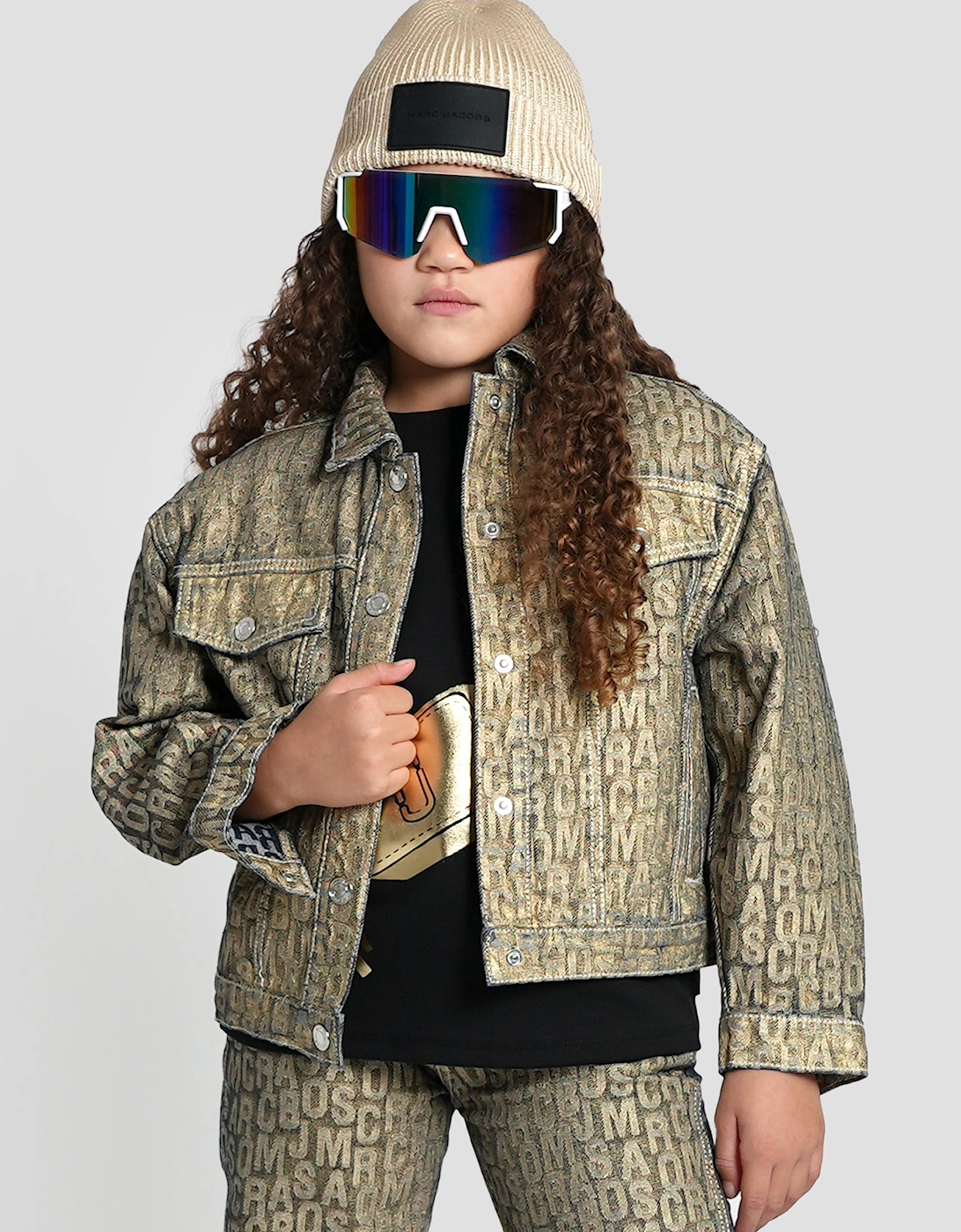 Girls Metallic Effect Denim Jacket in Gold, 6 of 5