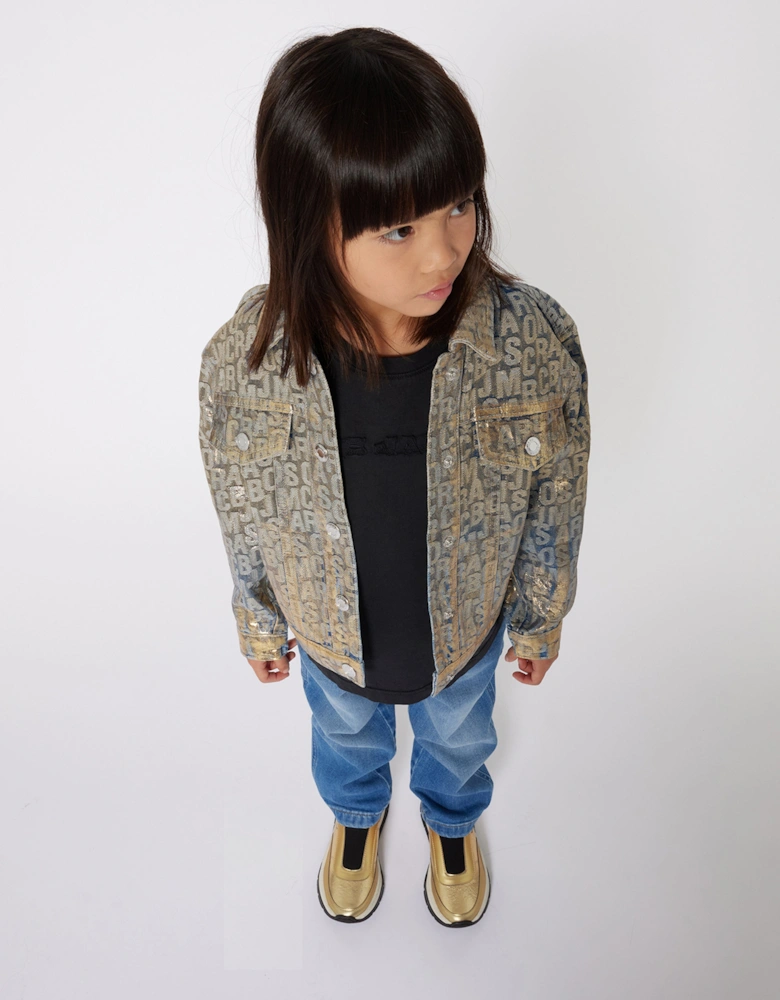 Girls Metallic Effect Denim Jacket in Gold