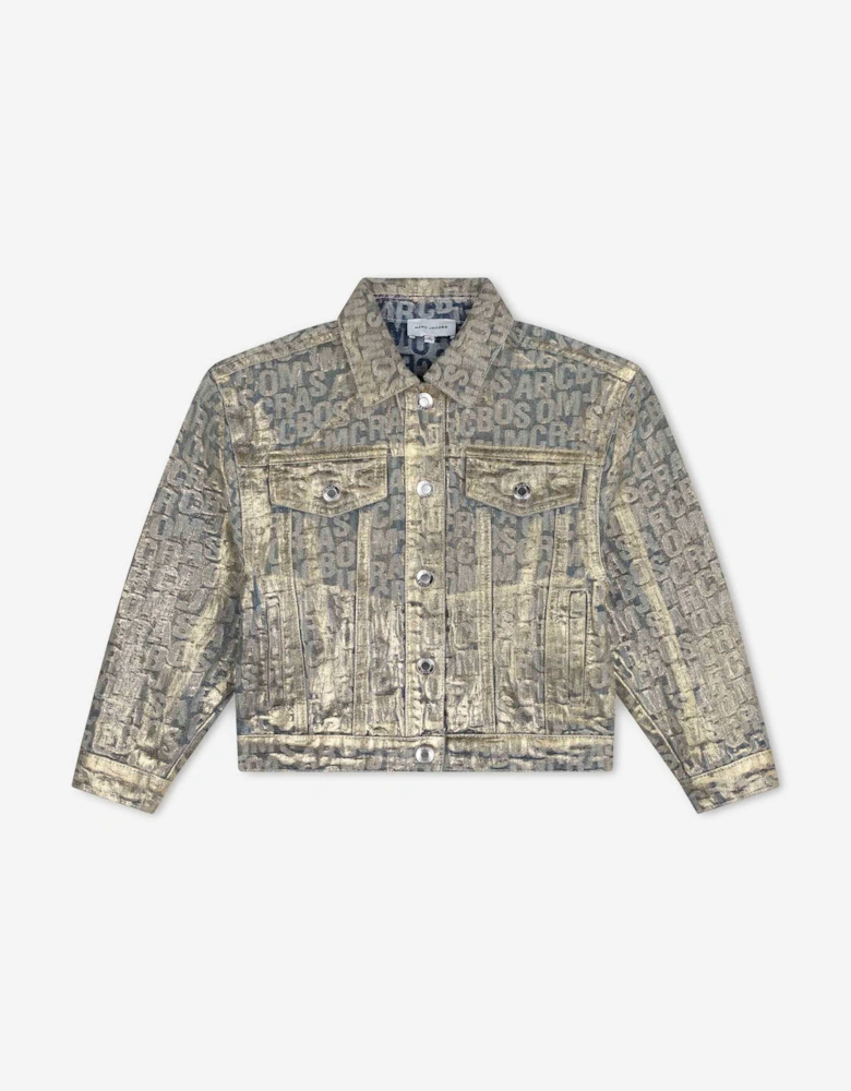 Girls Metallic Effect Denim Jacket in Gold