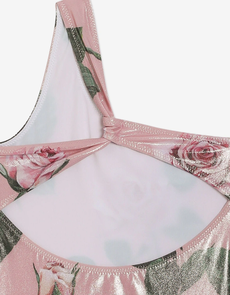 Girls Rose Print Swimsuit in Pink