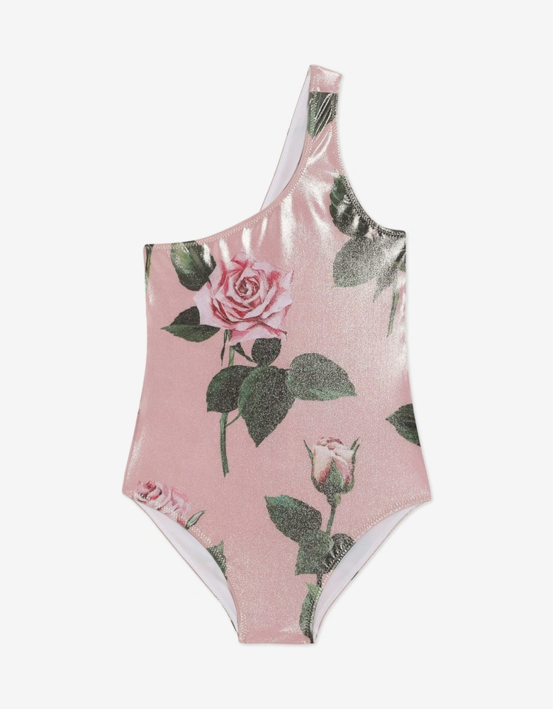Girls Rose Print Swimsuit in Pink