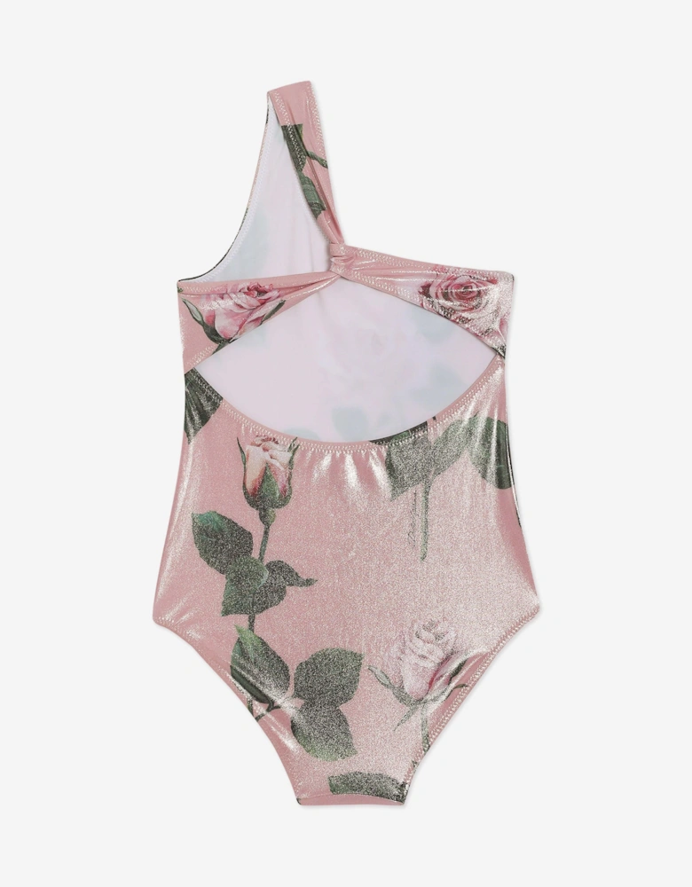 Girls Rose Print Swimsuit in Pink