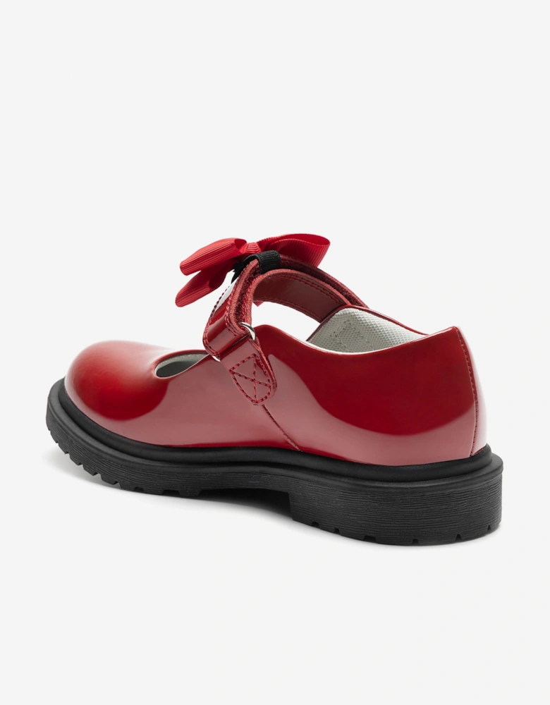 Girls Mia Bow Patent School Shoes in Red
