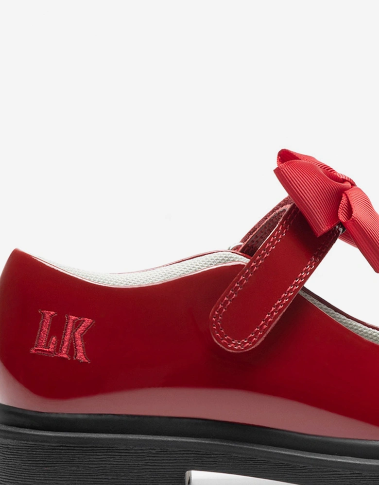 Girls Mia Bow Patent School Shoes in Red