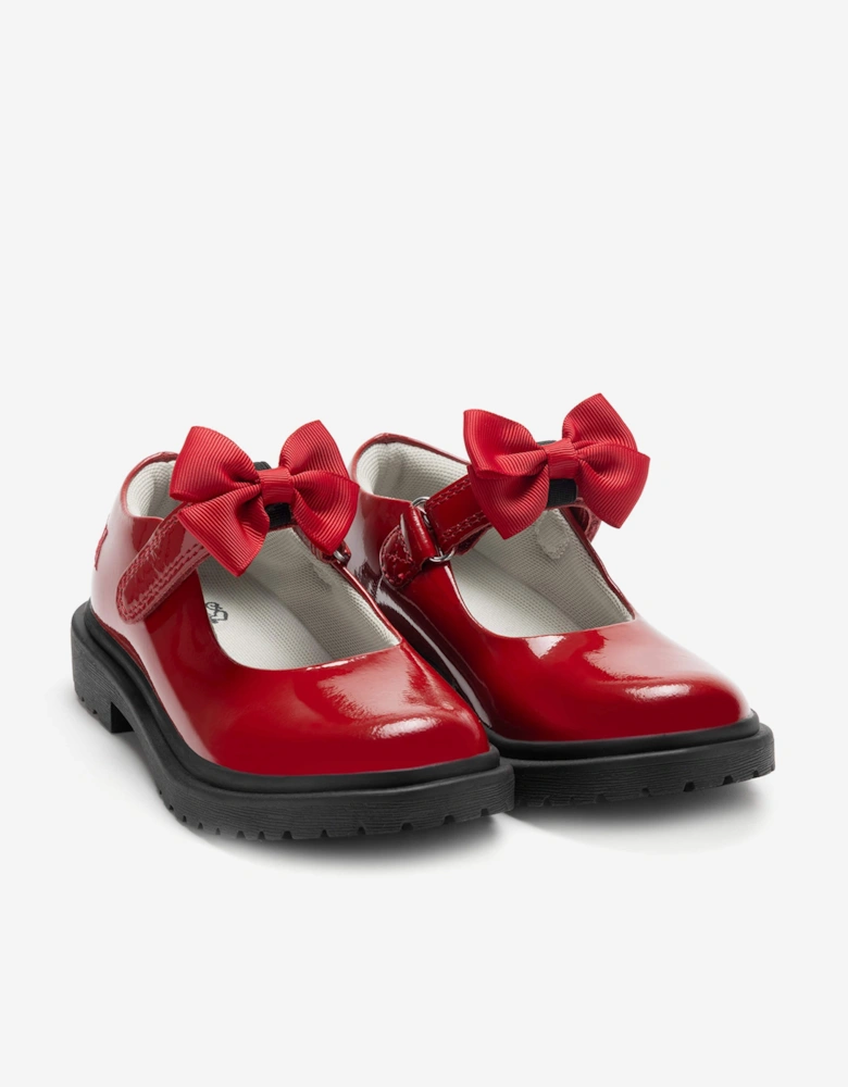 Girls Mia Bow Patent School Shoes in Red