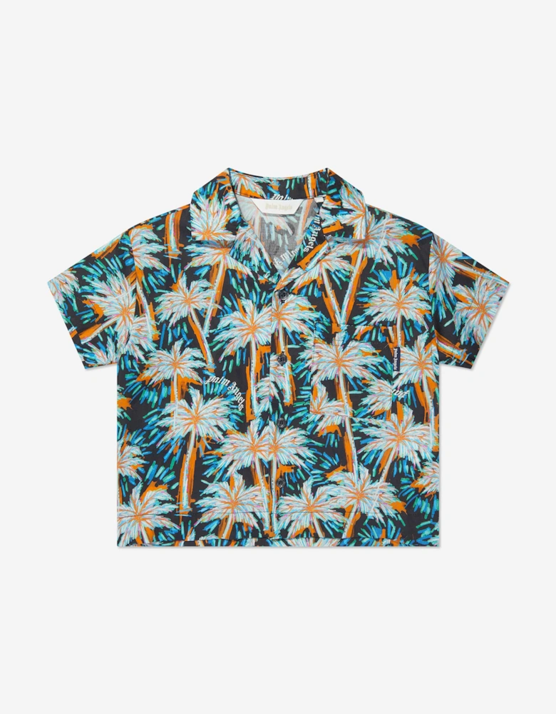 Boys AOP PA Palms Bowling Shirt in Black