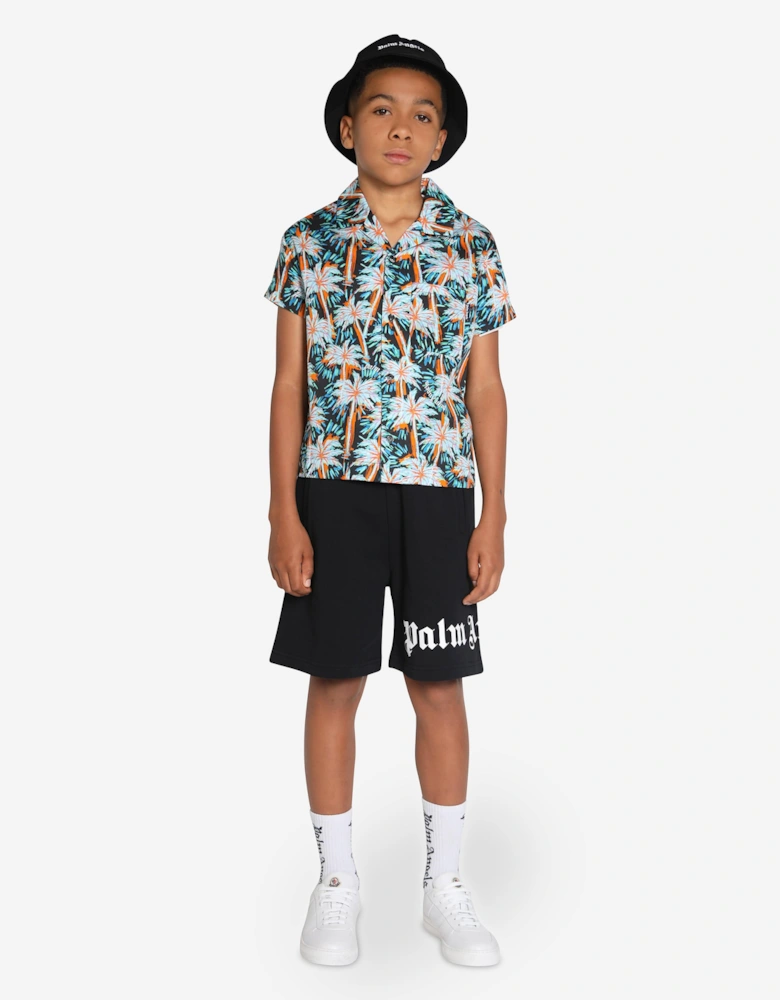Boys AOP PA Palms Bowling Shirt in Black