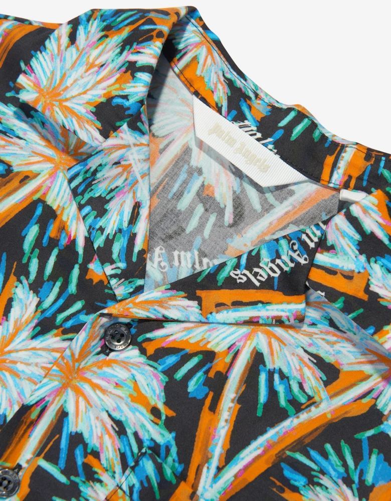 Boys AOP PA Palms Bowling Shirt in Black