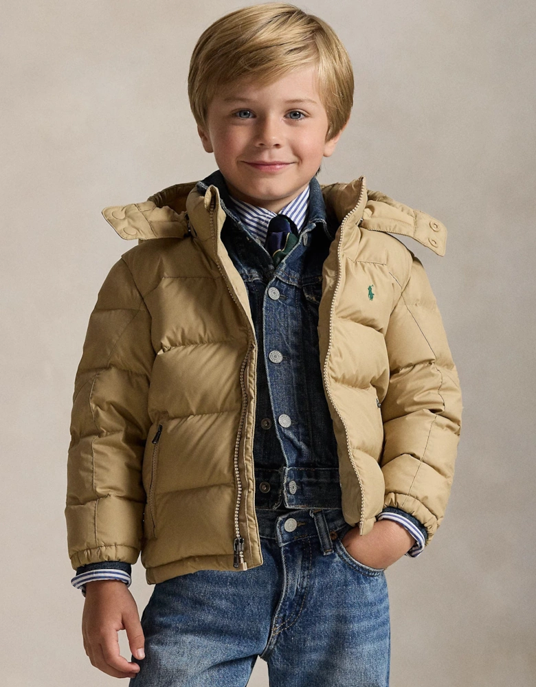 Boys Down Padded Puffer Jacket in Beige