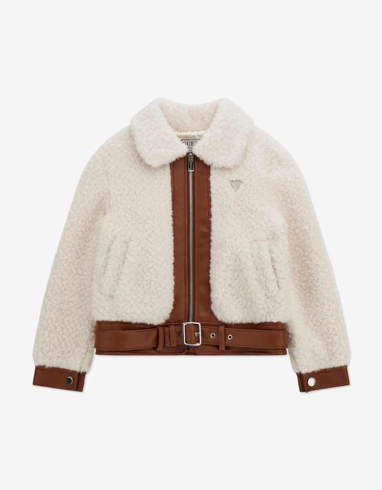 Girls Faux Fur Jacket in Ivory