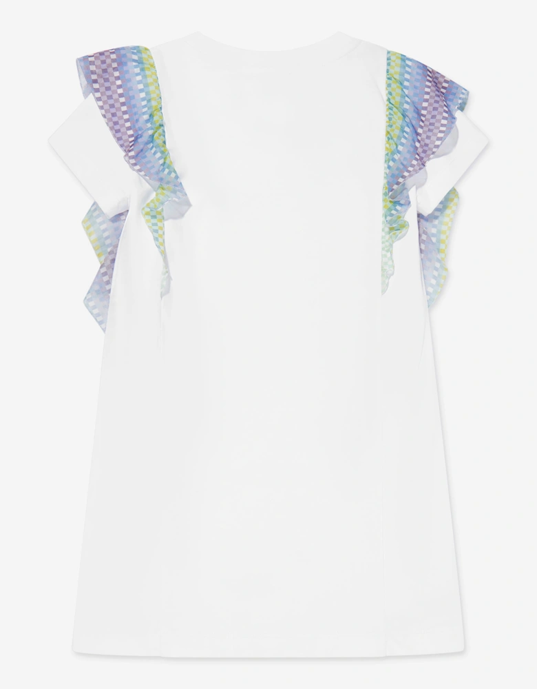Girls Zigzag Ruffle Jersey Dress in White