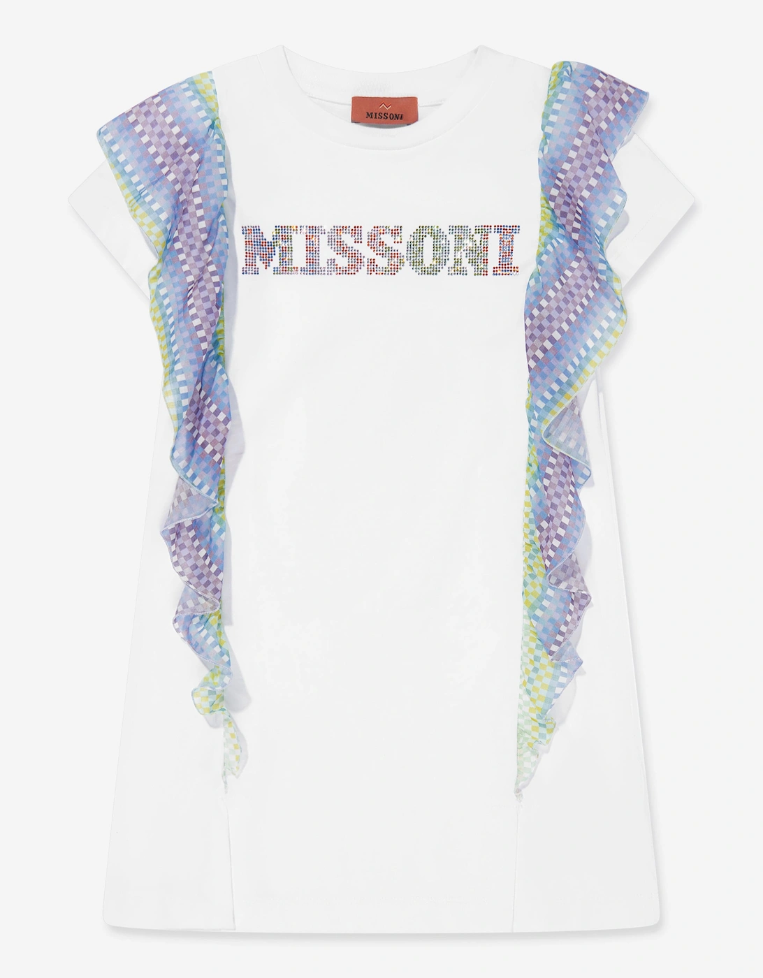 Girls Zigzag Ruffle Jersey Dress in White, 5 of 4