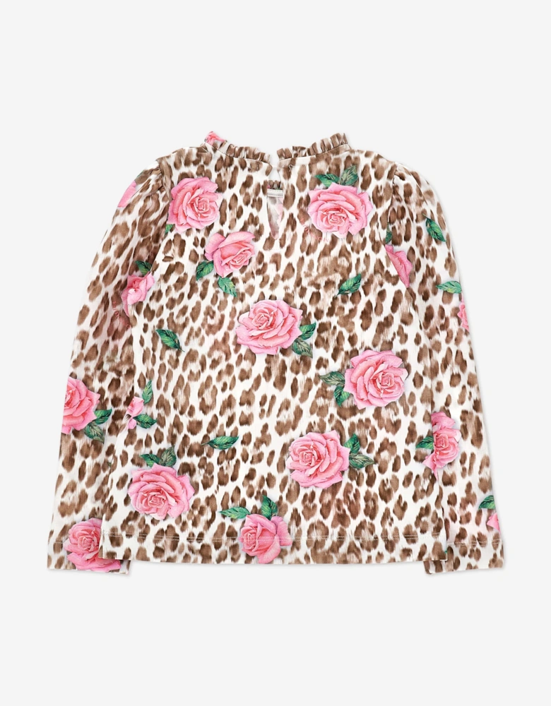 Girls Leopard and Rose Jersey Top in Multicolour