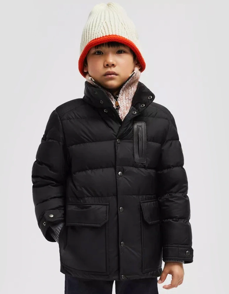 Enfant Boys Down Padded Klopas Short Parka in Black