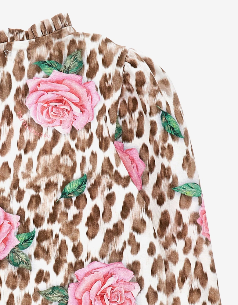 Girls Leopard and Rose Jersey Top in Multicolour