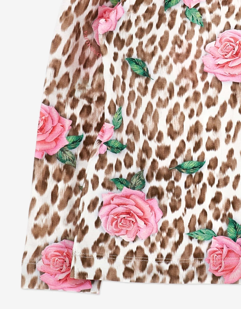 Girls Leopard and Rose Jersey Top in Multicolour