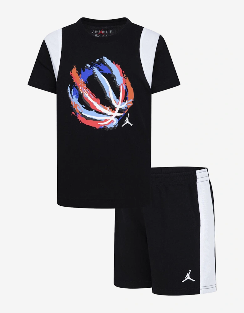 Boys Basketball Fire Short Set in Black