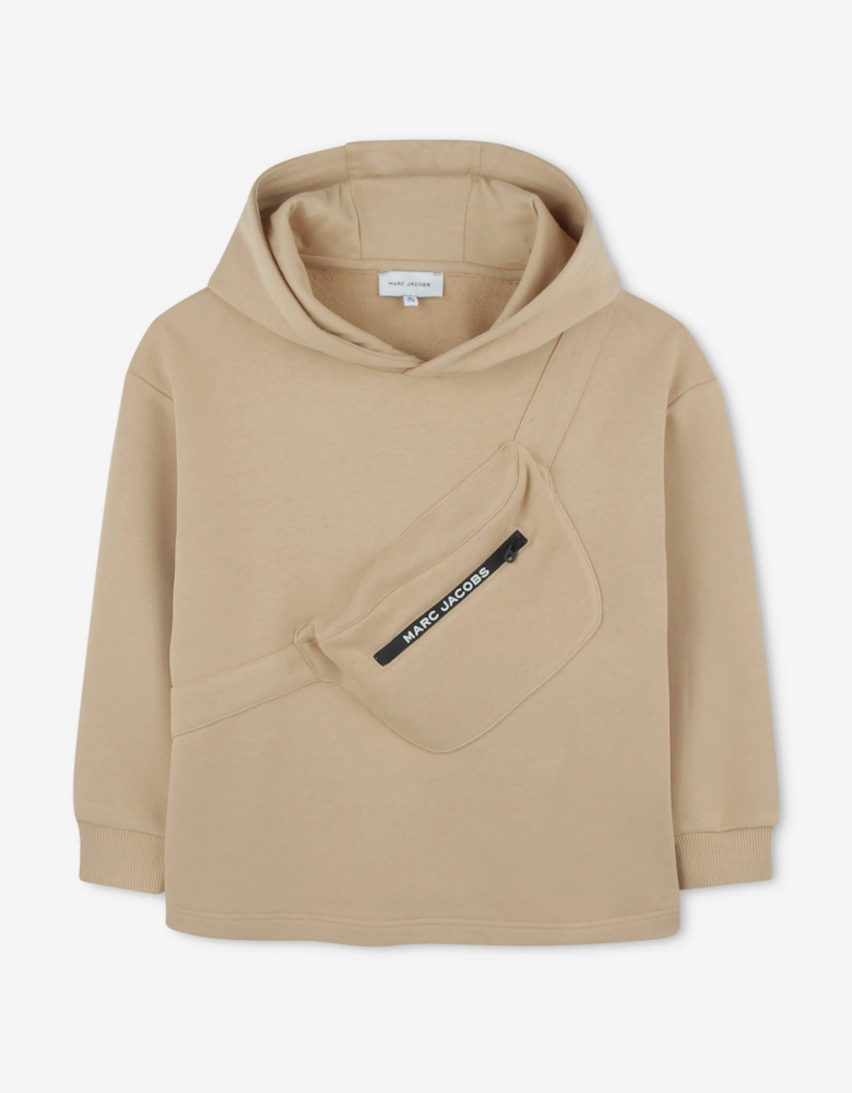 Boys Belt Bag Print Hoodie in Beige