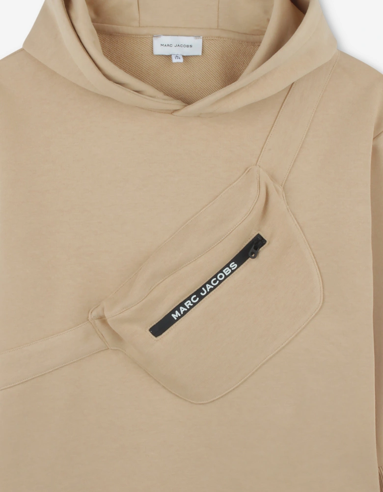 Boys Belt Bag Print Hoodie in Beige
