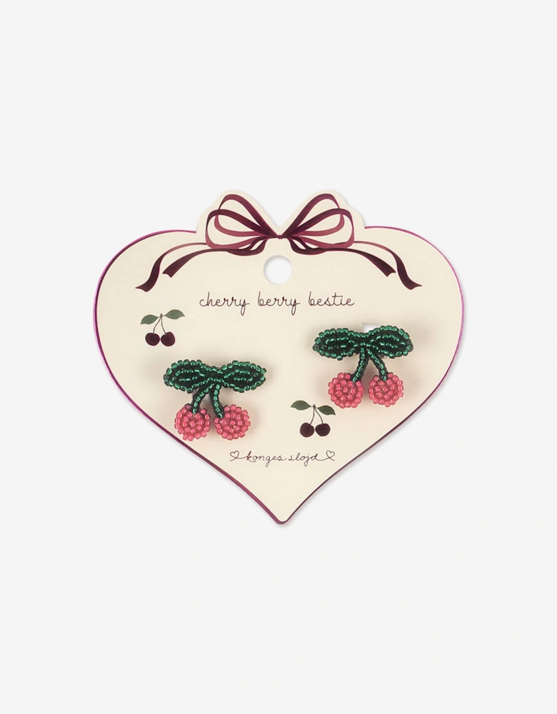 Girls 2 Pack Pearly Cherry Hair Clips in Pink