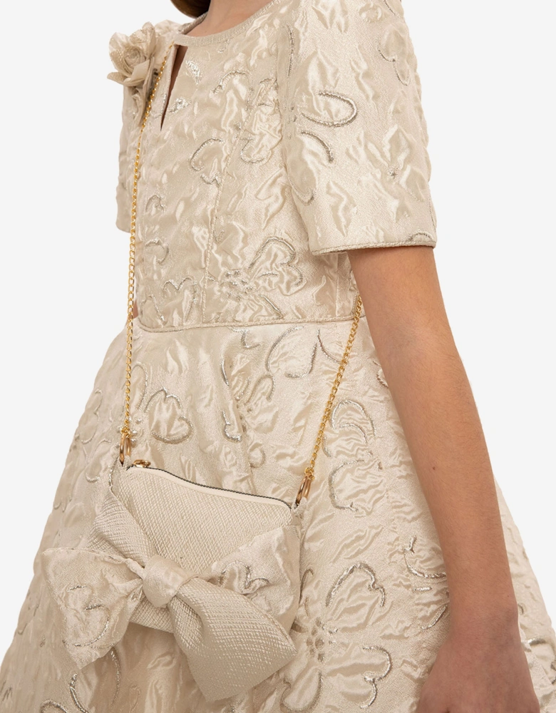 Girls Elegant Dress with Matching Bag in Beige