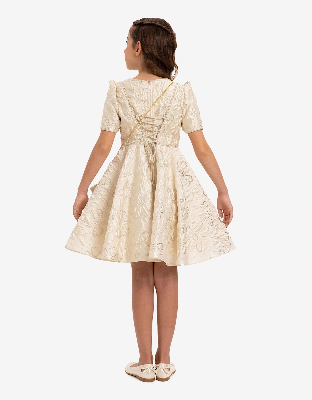 Girls Elegant Dress with Matching Bag in Beige
