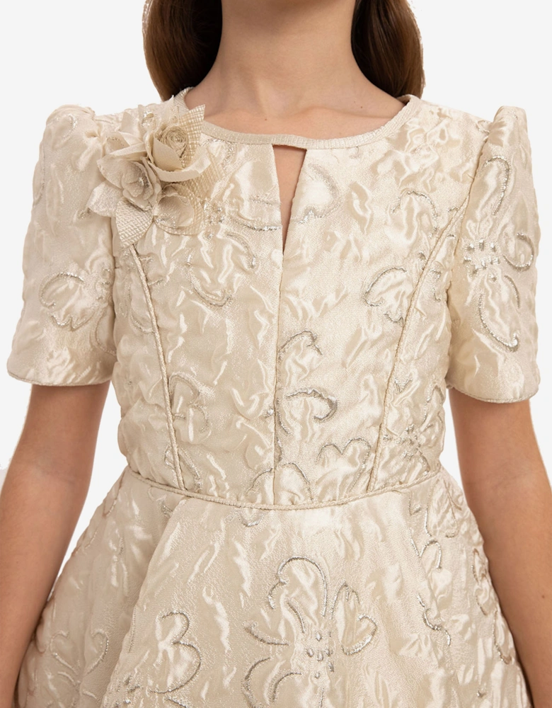 Girls Elegant Dress with Matching Bag in Beige