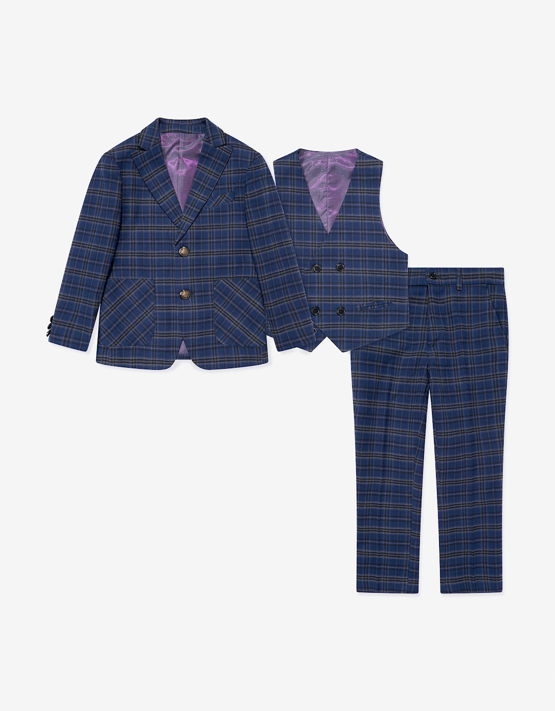 Boys Checked 3 Piece Suit Set in Navy, 5 of 4