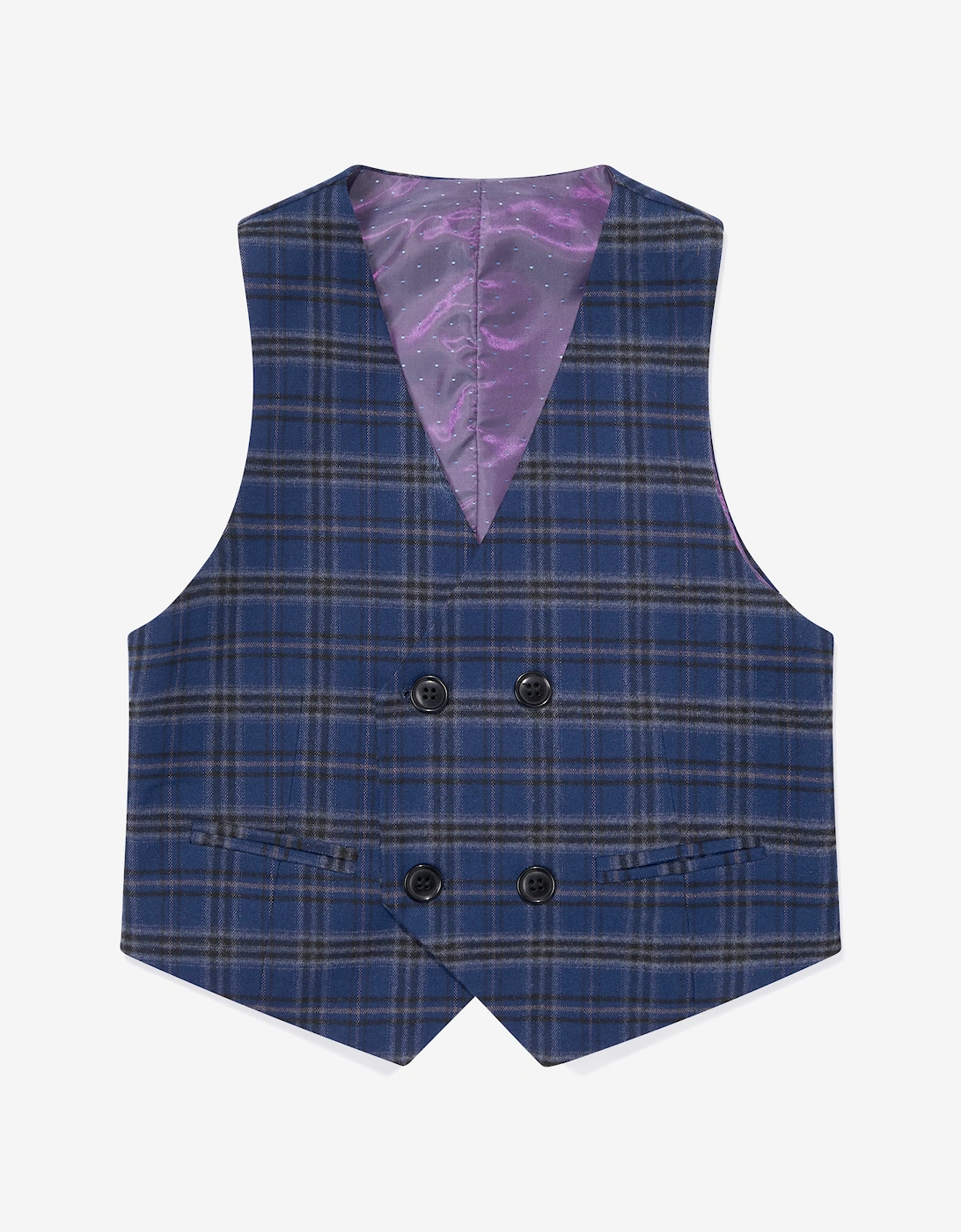 Boys Checked 3 Piece Suit Set in Navy