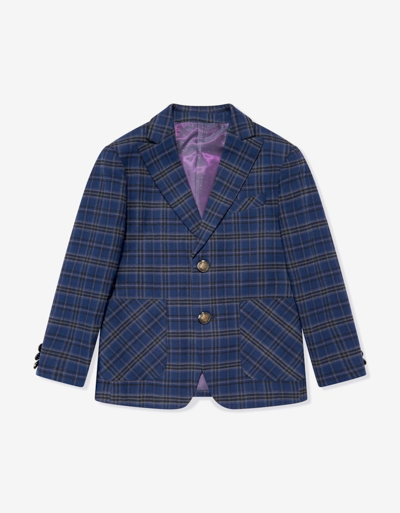 Boys Checked 3 Piece Suit Set in Navy