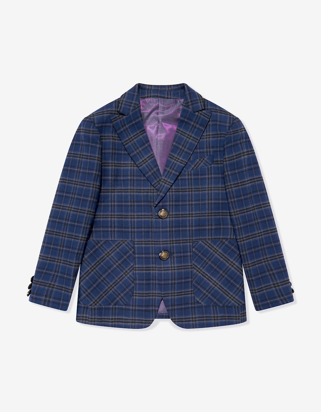 Boys Checked 3 Piece Suit Set in Navy
