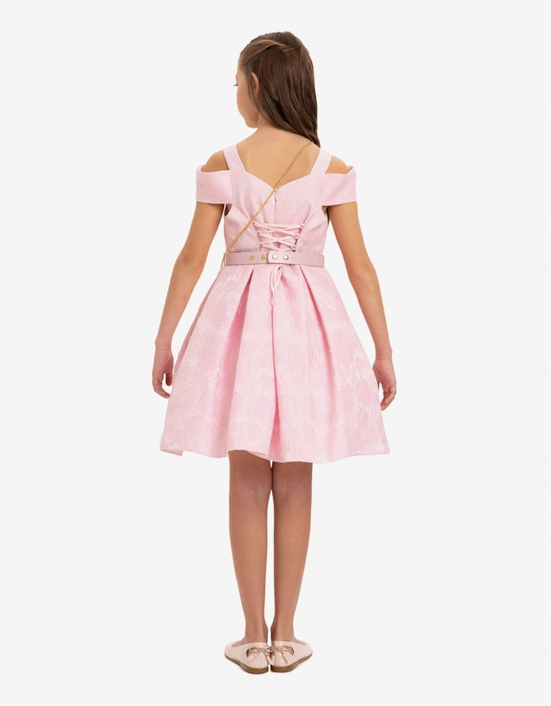 Girls Dress with Bag and Belt in Pink