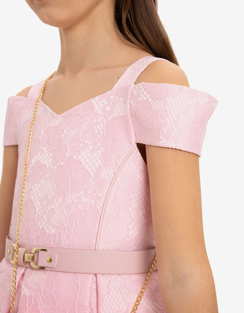 Girls Dress with Bag and Belt in Pink