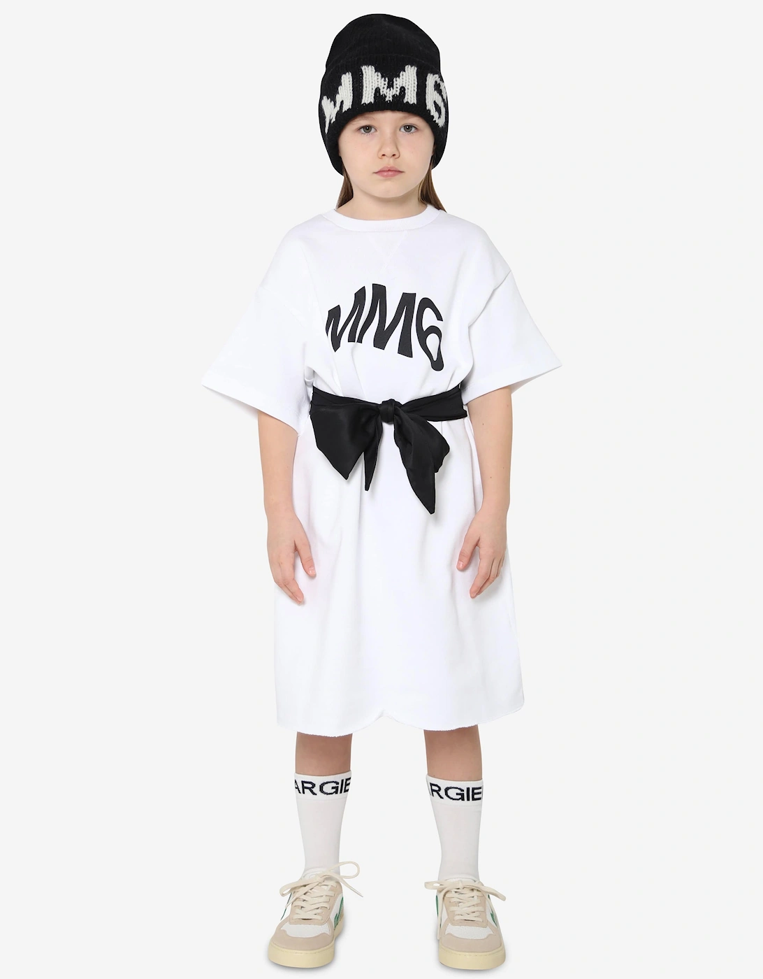 MM6 Kids Logo T-Shirt Dress In White, 6 of 5