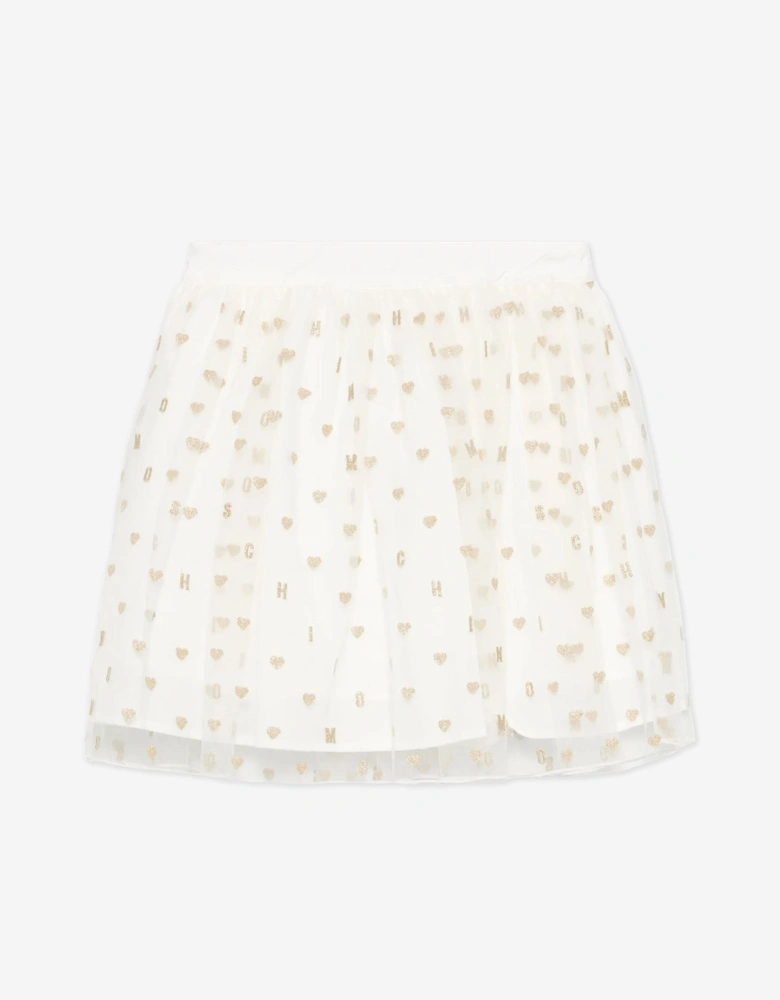 Girls Hearts Skirt in Ivory
