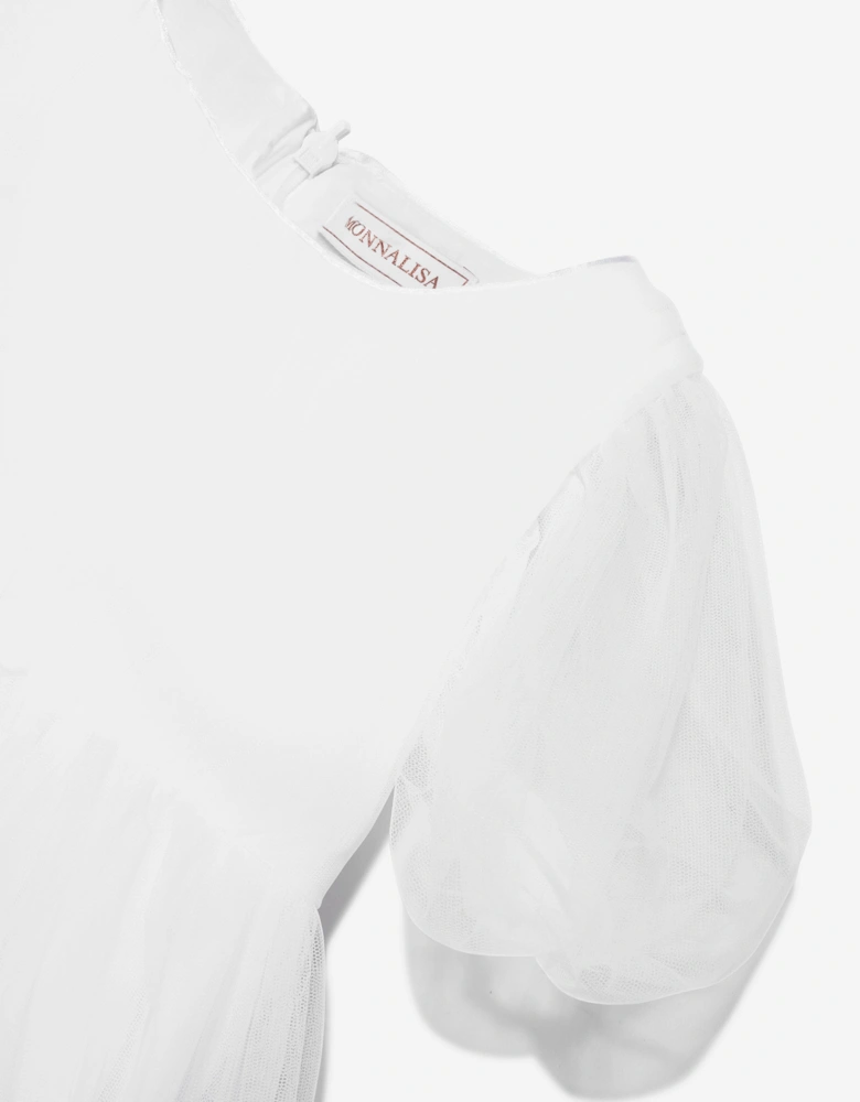 Girls Embroidered Cherry Tulle Dress In White