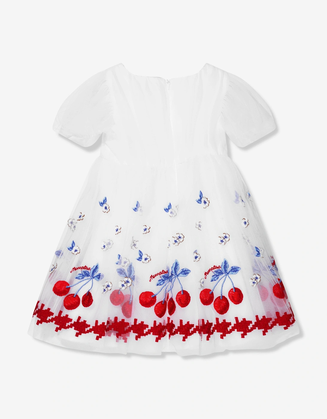 Girls Embroidered Cherry Tulle Dress In White