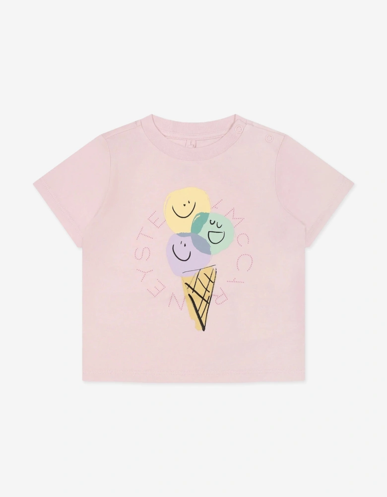 Baby Girls Ice Cream Logo T-Shirt in Pink
