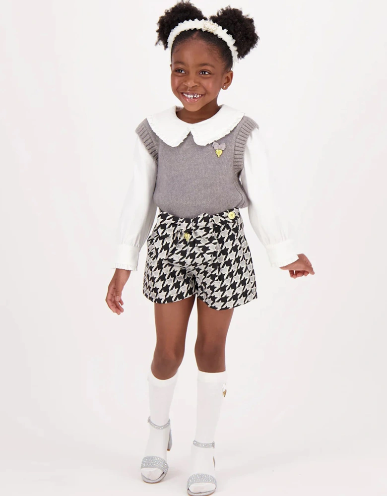 Angels Face Girls Laetitia Houndstooth Shorts With Bow in Black