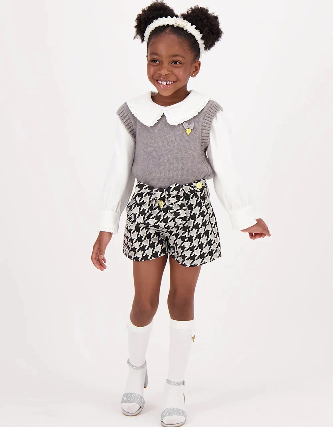 Angels Face Girls Laetitia Houndstooth Shorts With Bow in Black