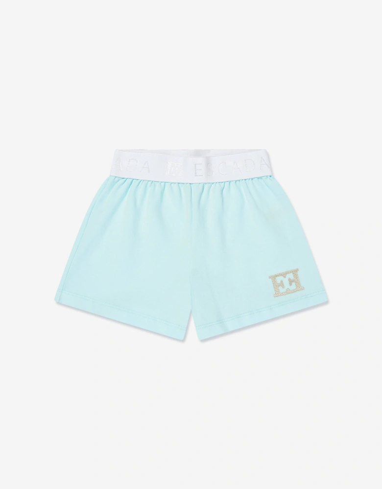 Baby Girls Embroidered Logo Shorts in Blue